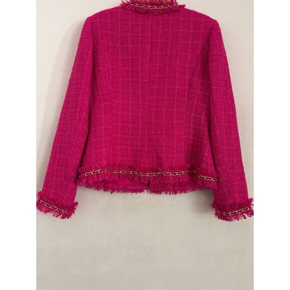 Boston Proper Blazer Women 10 Pink Tweed Barbie Preppy Old Money Cropped - Picture 3 of 9